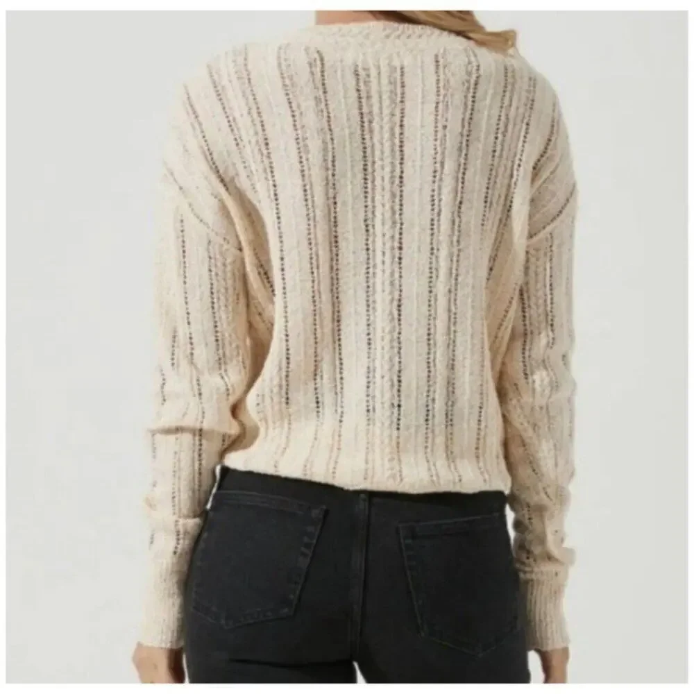 ASTR the Label Open Pointelle Lightweight Knit Wrap Sweater Cream L NWT - Picture 3 of 7